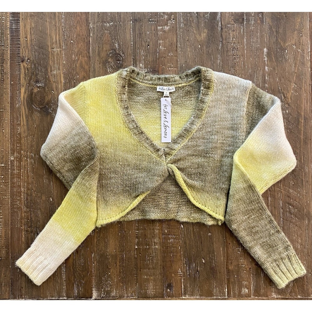 FOR LOVE & LEMONS Sweater Womens S Cropped Twist Sage & Yellow NEW - Picture 4 of 13